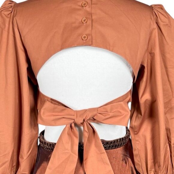 Hanifa Kayla Bustier Long Sleeve Crop Top Princess Poof Sleeves Brown NWT 2XS - Picture 3 of 10